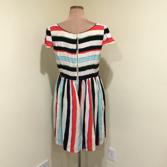 Anthropologie Maeve Peralta Dress Size 10 Cream Blue Colorful Striped - Picture 5 of 12